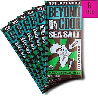 Beyond Good 85% Cocoa Dark Chocolate Bars with Sea Salt | 6 Pack - Chocolate Bars | Organic, Direct Trade, Vegan, Kosher, Non-GMO | Single Origin Ugandan Chocolate