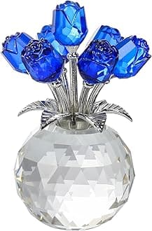 Crystal Blue Rose Bouquet Figurines Gifts for Her on Sapphire Anniversary, Romantic Presents for Women on Valentine's Day Mother's Day Birthday Christmas, Glass Collectible Rose Floral Ornament Home