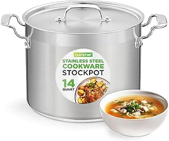 NutriChef 14 Quart Stock Pot with Lid - Heavy Duty Stainless Steel Induction Safe Ergonomic Handle