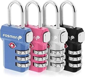 Fosmon TSA Approved Luggage Locks, Suitcase Travel Lock with Push Release Button, 3 Digit Combination Padlock for Gym Locker, Backpack Zipper- 4 Pack