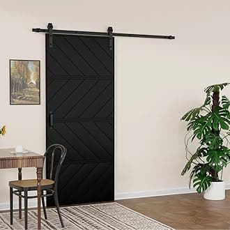 Modern Paneled Manufacture Wood Sliding Barn Door Wave Design with Installation Hardware Kit(Easy Installation),30"×84"