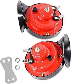 300DB Super Loud Train Horns For Truck, 2pcs 12V Car Horn Kits, Loud Dual-Tone Waterproof Electric Air Horns, Automotive Accessories Universal for Cars Pickup Trucks Motorcycle Bike Boat (Red)