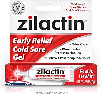 Zilactin Early Relief Cold Sore Treatment - Fast Relief of Cold Sores and Fever Blisters, Made in USA, 0.25oz Gel, Pack of 1