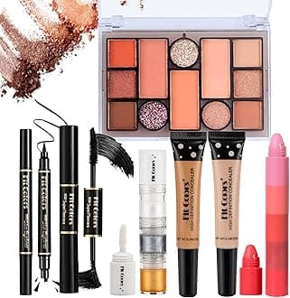 Joyeee Makeup Gift Set, Multipurpose Kit Come with Makeup Palette Lipstick Concealer Eyeliner Mascara Glitter Gel, for Face Eyes Lip, Starter Bundle for Women and Girls, Portable Beauty Travel Package