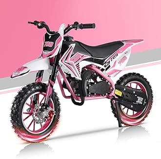 Gas Dirt Bike for Kids 8-14, 50CC Kids Dirt Bike for Kids Adults, [25MPH] Gas Mini Bike, 2-Stroke Mini Dirt Bike, Gas Powered Dirt Bike with Front Rear Disc Brakes, Pull Start Pink