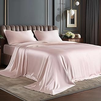BEDELITE Satin Sheets Full Size Bed Set, Luxury Soft Pink Silky Sheets for Hair and Skin, Similar to Silk Bed Sheets Set 4 Pieces with 1 Deep Pocket Fitted Sheet, 1 Flat Sheet, and 2 Pillowcases