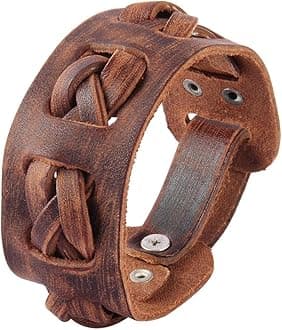 GelConnie Leather Cuff Bracelet Punk Braided Bracelets Rock Leather Wristbands Faux Mens Leather Bracelet Gothic Viking Bangle Adjustable Wrap Bracelet for Women,Men