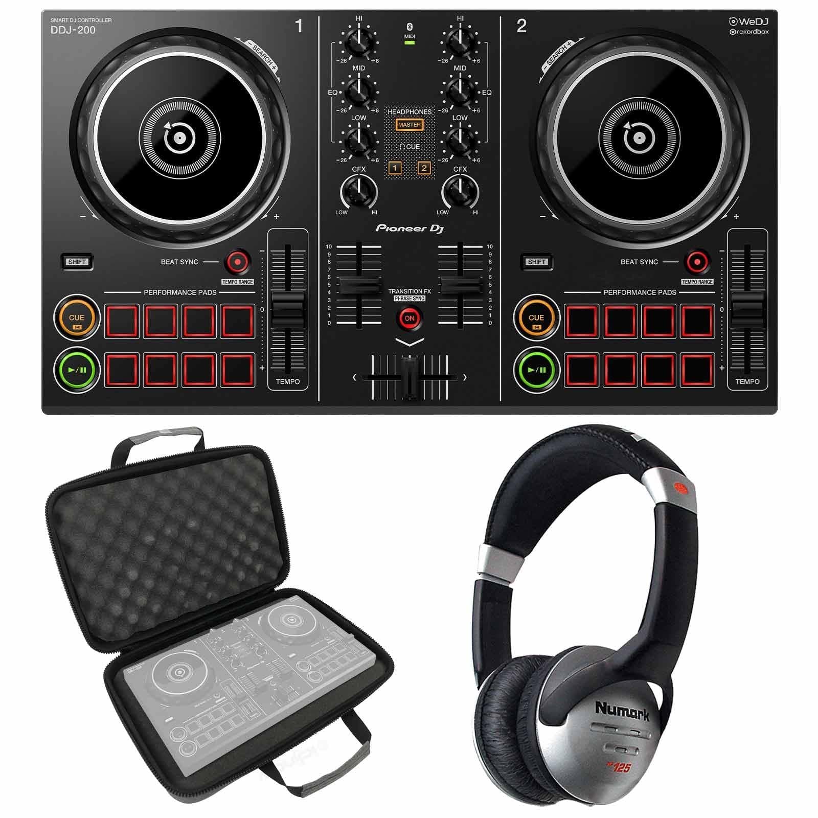 Pioneer DDJ-200 Portable Smartphone Tablet PC/Mac DJ Controller Headphones, Case