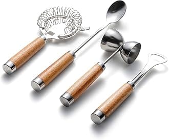 OutsetBartending Tool Kit, Strainer, Stirring Spoon, Jigger, and Bottle Opener