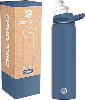 Water Bottle | Compatible With Popular Flavor Cartridges | BPA Free, Leak Proof, Double-Walled Vacuum Insulated Stainless Steel, and Dishwasher Safe | Cold for 24 Hours (Navy, 22oz)