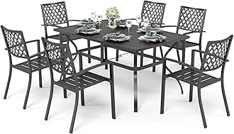PHI VILLA Garden Table and Chairs Set of 6 Garden Furniture Sets Patio Table with 6 Garden Chairs Metal Outdoor Bistro Garden Furniture Sets for Deck, Yard, Balcony Weather-resistant