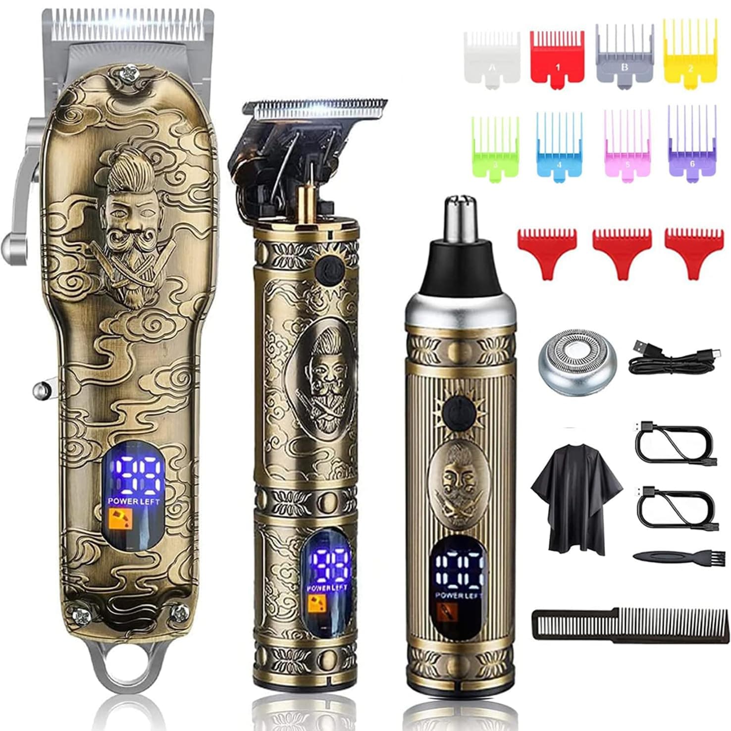 Suttik Hair Clippers for Men Barber Clippers and Trimmer Set of 3, Professional Cordless Nose and Beard Trimmer Hair Cutting Grooming Kit, Rechargeable, LCD Display