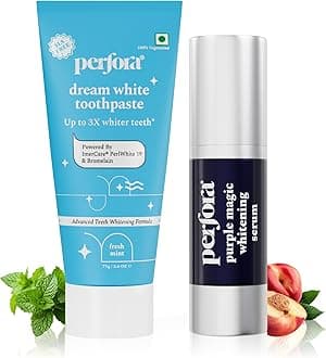 Perfora Teeth Whitening Combo | Purple Serum & Dream White Toothpaste | SLS & Fluoride Free Tooth paste | N-Ha For Teeth Remineralisation | Enamel Safe & Effective Teeth Whitener Solution | 75g + 30ml