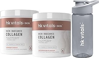 hk vitals Skin Radiance Marine Collagen Supplement (Orange & Watermelon,2 X 200 G) & Sipper Bottle (Grey,300 Ml) Combo Pack|With Vitamin C & E|Powder,3 Count,25 Servings