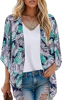 Moss Rose Women's Beach Kimono Coverup Sheer Chiffon Cover Ups, Casual Loose Open Front Cardigan Tops