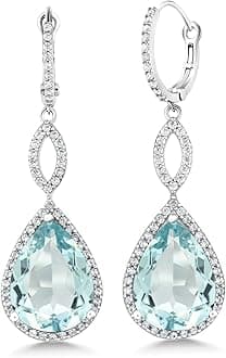 Gem Stone King 925 Sterling Silver Long Drop Dangle Elegant Wedding Bridal Chandelier Teardrop Earrings For Women (2 Inch Pear Shape 16X12MM, 20.00 Cttw)