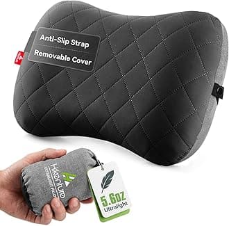 Hikenture Camping Pillow with Removable Cover - Ultralight Inflatable Pillow for Neck Lumbar Support - Upgrade Backpacking Pillow - Washable Travel Air Pillows for Camping, Hiking, Backpacking