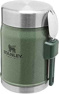 Classic Legendary Food Jar 0.4L Hammertone Green with Spork - BPA-Free Stainless Steel Soup Flask - Keeps Cold or Hot for 7 Hours - Leakproof - Dishwasher Safe