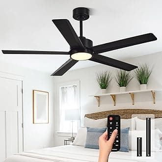 Modern Ceiling Fans with Lights,52 Inch Ceiling Fans with Remote for Bedroom Living Room Kitchen, 18W 3CCT Dimmable，5 Blades 6 Speed Reversible Quiet DC Motor Black
