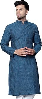 Latest Chikan Men's Cotton Regular Textured Long Kurta Full Sleeves - Casual Ethnic Wear�