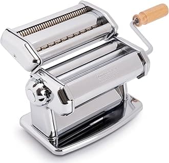 IPasta Classic Line. Pasta Machine 100% Made in Italy. Fresh Pasta Machine in Steel. Manual Roller with Crank. Creates Dough Sheets for Lasagne, Tagliolini, Fettuccine. (IPasta Cromata)