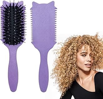 Curly hair brush : Curl Defning Brush for Curls Waves Coils Define Volumize Detangle Women Curls Reduce Hair Pulling Frizz Cat ears styling Purple
