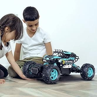CROBOLL 1:12 Large RC Cars with Lifting Function, 2.4GHz 20km/h Remote Controlled Car, Gifts for Boys 3 4 5 6 7 8, RC Monster Truck with 2 Batteries (Cyan)