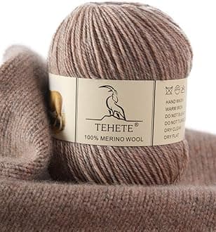 TEHETE 100% Merino Wool Yarn for Knitting 3-Ply Luxury Warm Soft Lightweight Crochet Yarn (Brown)