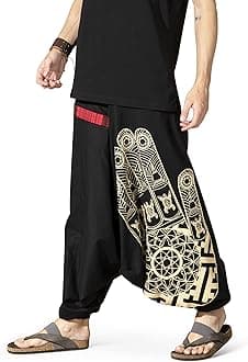 Printed Harem Pants for Men's Cotton Hippie Style Baggy Boho Yoga Pajama Pant with Pocket