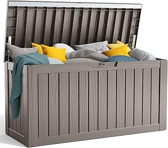 80 Gallon Resin Deck Box, Lockable Patio Outdoor Storage Box for Furniture, Garden Tools and Tools Storage, Waterproof Outside Storage Boxes - Grey