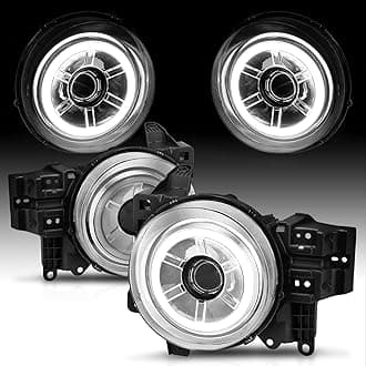 AmeriLite Chrome Projector Replacement Headlights LED Halo Set For Toyota FJ Cruiser - Passenger and Driver Side