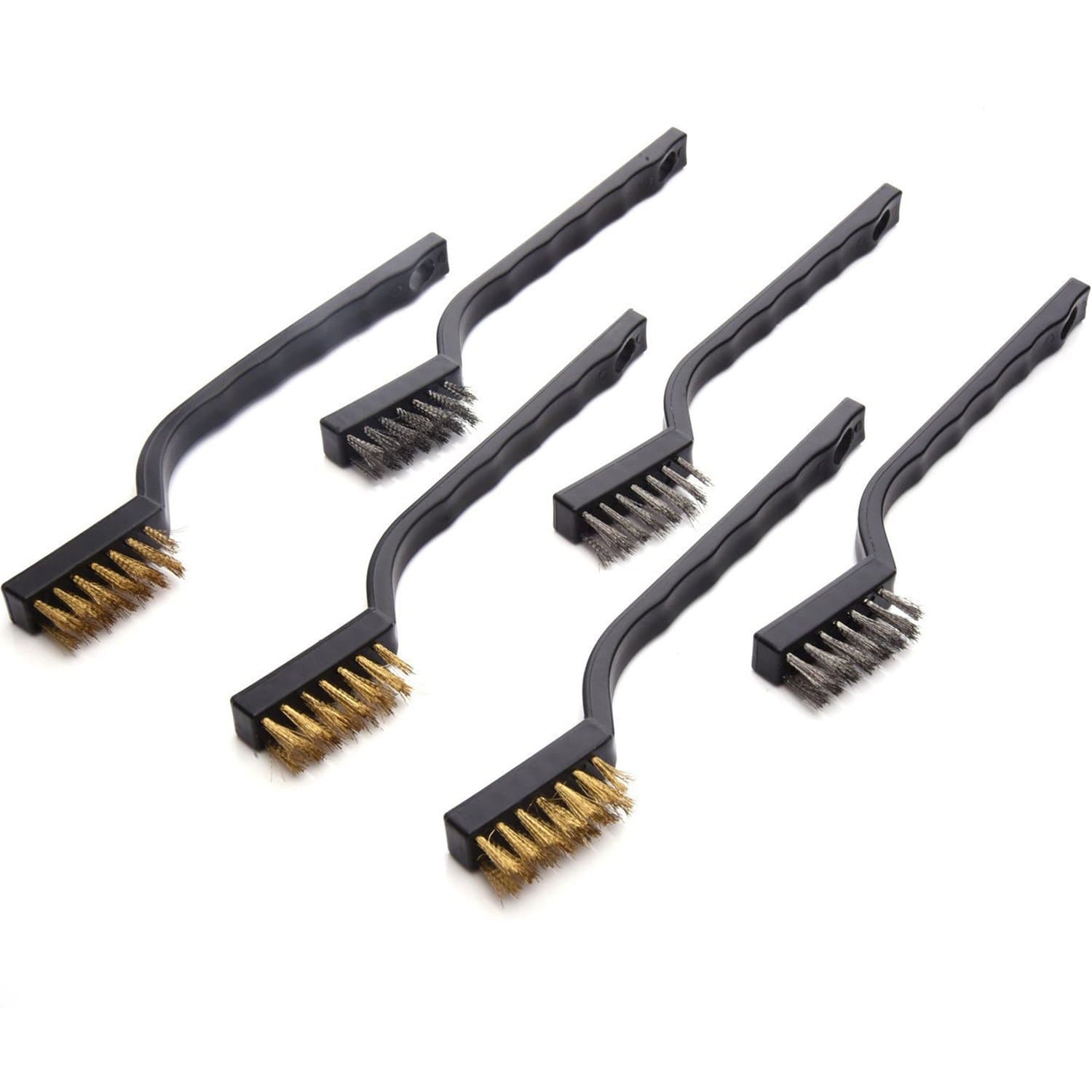 Eboot 6 Pack Mini Wire Brushes Set for Cleaning Welding Slag and Rust, 7 Inches Brass and Stainless Steel Brushes with Rigid Handle