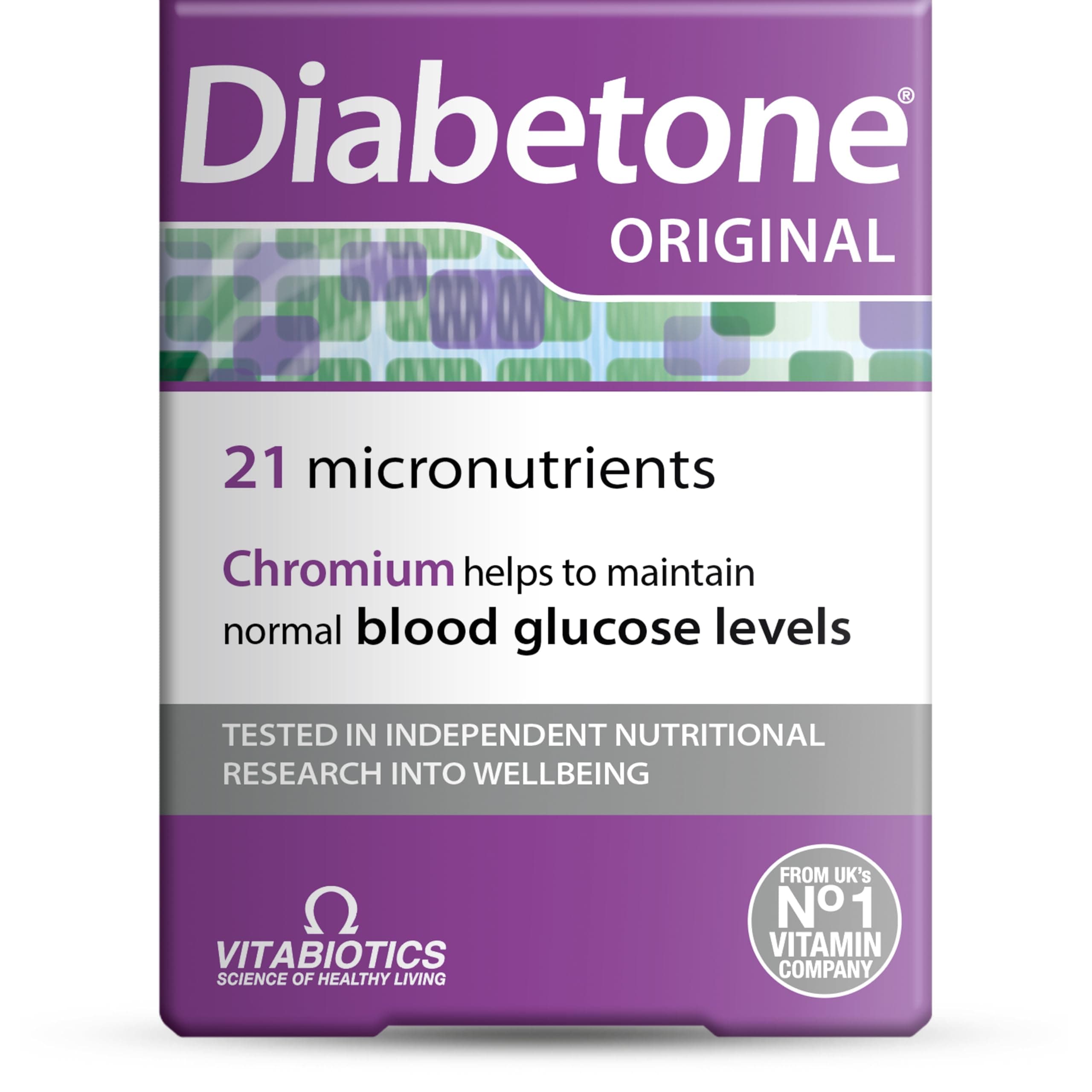 Diabetone Original 30 Tablets | 21 Micronutrients - Chromium Help Maintain Normal Blood Glucose Levels | One-a-day Food Supplement