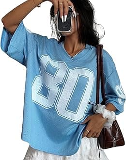 Womens Graphic Tees - Oversized Jersey Summer Top Jersey Top Coquette Clothes Y2k Streetwear Short Sleeve Shirts