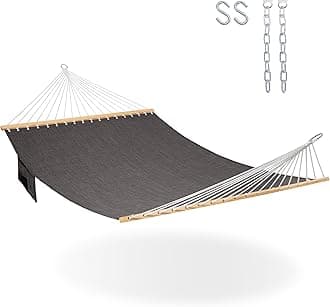 Lazy Daze Hammocks 11 FT Double Outside Hammock Quick Dry Olefin Fabric Hammock with Spreader Bar & Side Pocket for Outdoor Poolside Backyard 450 lbs Capacity, Black