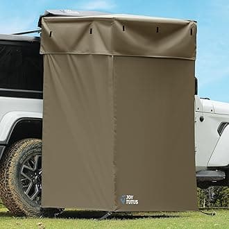 JOYTUTUS Car Shower Tent with Roof, Full Privacy Protection, Dry and Wet Separation Zones and Pockets, 1000D Waterproof Awning Shower Tent, Heavy-Duty Stakes, Outdoor Shower for Overland SUVs