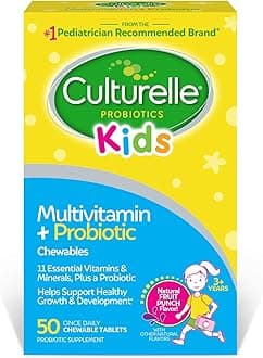 Culturelle Kids Complete Chewable Multivitamin + Probiotic For Kids, Ages 3+, 50 Count, Digestive Health, Oral Health & Immune Support - With 11 Vitamins & Minerals, including Vitamin C, D3 & Zinc