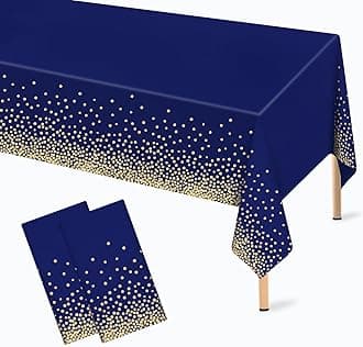 2 Pcs Navy Blue and Gold Plastic Tablecloth for Rectangle Table, 54 × 108 inches Disposable Gold Dot Dark Blue Party Table Covers for Anniversary, Wedding, Fine Dining, Graduation Party Decoration