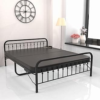 Honey Touch Nova Folding King Size Bed with Mattress | No Assembly Required | Foldable Bed for Sleeping/Guests/Rented Apartments/Bedroom(6x6.25ft, Black)