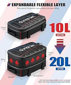 NICECNC Motorcycle Side Top Case Bag 20L Expandable, Motorcycle Luggage Tool Storage Bags Compatible with BMW R1250GS R1200GS Adventure 2007-2013, R1200GS LC 2013-2017, F650 700 750 800 850GS, 2PCS