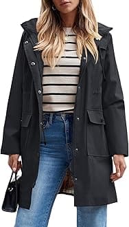 SaphiRose Women's Waterproof Rain Jacket Long Raincoat Hooded Windbreaker Trench Coat