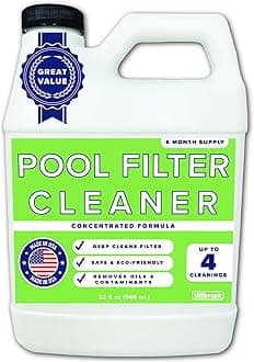 Pool Filter Cleaner - 6 MONTH SUPPLY - 2 to 4 Uses - 32 oz Concentrated Pool Cartridge Filter Cleaner - Removes Dirt, Grease, Oil - No Foam or Residue - Soak & Spray Cleaner - Safe, Natural, Effective