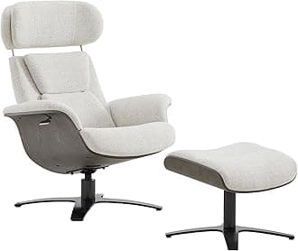 CHITA Fabric Reclining Swivel Chair with Adjustable Headrest and Ottoman for Living Room, White (Multi-Colored)