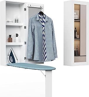 Wall Mounted Ironing Board with Storage Cabinet,Built in Ironing Board & Folding Support Leg, Wall-Mounted Mirrors for Home, Apartment & Small Spaces