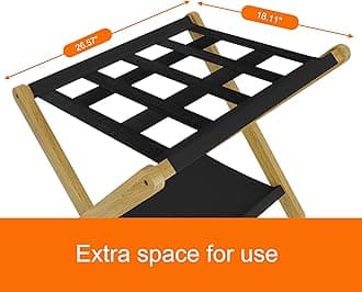 Heybly Luggage Rack, Pack of 2, Folding Suitcase Stand with Storage Shelf, Heavy-Duty Luggage Holder for Guest Room Bedroom Hotel, Holds up to 141 lb, Natural HLR010N2
