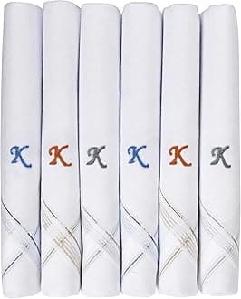 Men's Initial Monogram Embroidery 100% Pure Cotton Handkerchief White Base With Colored Border - Pack Of 6