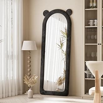 Koonmi 63"x24" Mirror Full Length, Full Body Mirrors Freely Standing Mirror, Flannel Floor Mirror Hanging or Leaning Against Wall for Cloakroom Bedroom Living Room Decor, Black