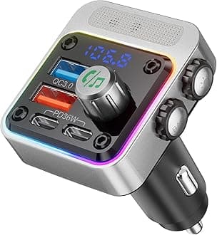 Nulaxy 54W [PD 36W & QC3.0 18W] High Power Bluetooth 5.3 Car Adapter With 4 Charging Ports, Wireless Radio FM Transmitter with Deep Bass Player & 5 Colors LED Backlit, Hands-Free Calling - NX16