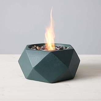 TerraFlame Geo Fire Bowl Table Top | Portable Concrete Fire Pit for Indoor and Outdoor | 1 Gel Fuel Can | Clean Burning and Smoke-Free | Protective Cork Base | Comex Green Finish