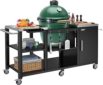 Grill Table for Big Green Egg Style BBQ, Heavy Duty Metal Outdoor Grill Station Prep Table with Storage,Compatible with Large Big Green Egg,Kamado Joe Classic
